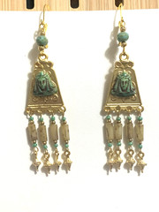 NEW ITEM*ARTISAN*EGYPT REVIVAL CZECH NEIGER GLASS PHARAOH CHANDELIER EARRINGS.g