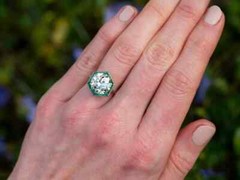 Art Deco Round Lab Created Diamond & Emerald 14K White Gold FN Engagement Ring