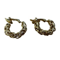 Trifari Clip On Hoop Earrings Gold Tone Twisted Chain Statement Classic Elegant