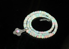 Natural Ethiopian fire opal beaded necklace with sterling silver opal pendant