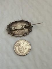 Antique Victorian Horseshoe & Ivy Leaves White Metal Silvertone Brooch AS IS