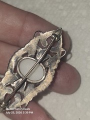 Vtg Sterling Silver Faux Pearl Marcasite Brooch Pin Art Deco Or Victorian