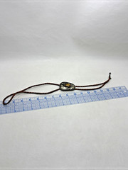 Vintage Tooled Alpaca Silver Tiger’s Eye Bolo Tie Braided Leather Southwestern