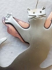 Vtg Mixed Metals Cat Angel Brooch Wings Halo signed Anna Silver Copper tone AE3