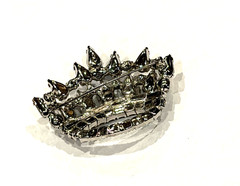 B. DAVID AB RHINESTONES FAUX PEARL BLUE IRIDESCENT CROWN TIARA BROOCH PIN EUC