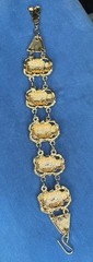 Gold Tone Double Linked Scarab Bracelet Red And Blue Enamel 7”