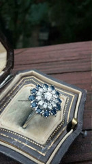 Edwardian Vintage Art Deco 3Ct Blue Sapphire Women’s Ring 14K White Gold Plated