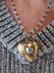 Valentine’s Day 1980’s Crystal Bead Chain w/Distressed Puffed Heart Pendant