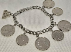 Vintage Las Vegas Charm U.S. Coins 7.25″ Bracelet Silver Tone Nickels Dimes