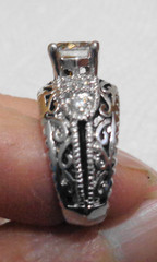 Size 5.5 Vintage Sterling Silver & Solitaire CZ w/Diamond Chips Ring 7.1 grams