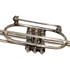 Vtg Solid Sterling Silver Trumpet Musical Instrument Horn 3.25″ Pin Brooch 21 Gr