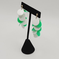 Green and White Multiple Plastic Disc Wiggly Dangle Vintage 80s Pierced Earrings
