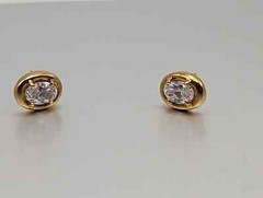 14K Yellow Gold 5×4 mm Oval Cubic Zirconia Stud Earrings 14k Yellow Gold Studs M