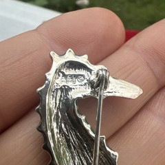Vintage AAI Sea Horse Brooch Silver Tone Metal Green Yellow Enamel 2 1/4”