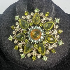 Beautiful Multi Shape Green Rhinestone Gold Tone Brooch Pin Pendant