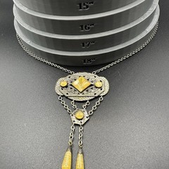 Vintage Art Deco Style Necklace Glass Filigree Pendant Drop Fringe