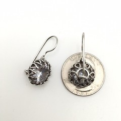 Vintage Sterling Silver Fancy Bezel 14mm CZ Dangle Earrings Marked 925 9g #68