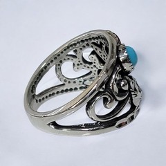 Wheeler MFG Sterling Silver Sleeping Turquoise Coral Diamond Cut Rose Leaf Ring