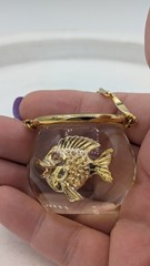 Vintage CASTLECLIFF Lucite Fish Bowl Pendant Necklace Clear Resin Fishbowl