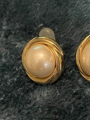 Signed Ciner Clip-On Faux Pearl Set In Gold-Tone Twisted Rope Earrings
