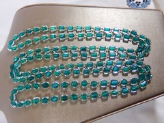CZECH HAND BLOWN FACETED OCTAGON GREEN CORE CLEAR GLASS BEAD FLAPPER NECKLACE