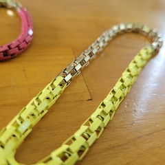 Vintage 80s Color Block Drape Bracelet Lot Pink Purple Yellow Silver Tone