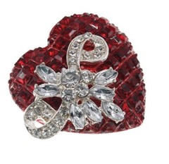CRYSTAL HEART BROOCH! Sparkling Clear/Red Pin. Silver Tone Set.Mother’s Day Gift