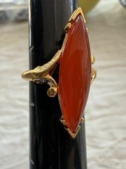 Vintage Avon 1979 EarthStone Carnelian Art Deco Ring Size 6.5 Adjustable