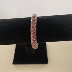 Bangle Bracelet Purple Enamel Hinged Clamp Clamper Gold Tone