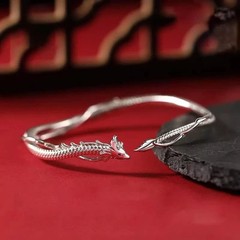 Vintage Handmade 925 Sterling Silver Dragon Bracelet Hand Bangle