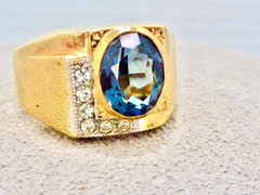 VINTAGE 10K YELLOW GOLD FILLED NEW OLD STOCK 70’S BLUE CLEAR STONE RING SIZE 10