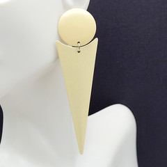 Minimalist Geometric Long Drop Dangle Metal and Cream Enamel Vtg 1980s Earrings