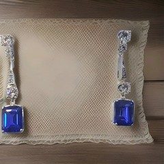 Vintage Filigree 18k white gold blue sapphire Drops earrings Emerald Cut