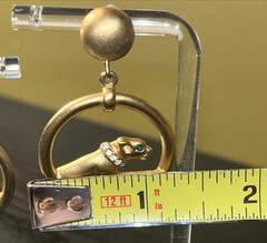 Vintage ’80s Jackie Collins Gold Tone Green Eyes Panther Drop Pierced Earrings