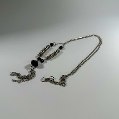 Vintage Tassel Necklace Silver-Tone Black Bead Elegant Art Deco Style Jewelry