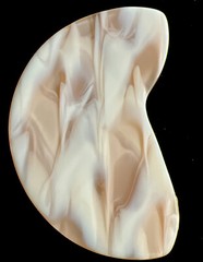 Vintage Contemporary Resin Faux Brown Marble Half Moon Brooch Silvertone Pin