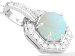 Vintage 1.65 Ct Opal and 0.68 Ct Diamond, 18k White Gold Pendant, Circa 1960