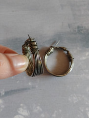 Vintage hoop earrings silver tone metal wire wrap with post 1 1/8″ diameter