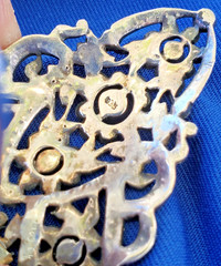Vintage ORIGINAL Deco STERLING SILVER Diamond Cut Marcasite Brooch Clip BROACH