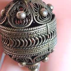 Vintage Ethnic Silver Filigree Orb Pendant Locket 1.5” Ornate Prayer Box Amulet