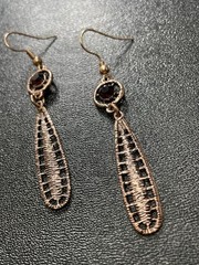 Vintage 2.5” Purple Crystal Rhinestone Rose Gold Metal Dangle Earrings