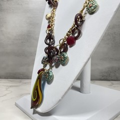 VTG Signed Erickson Beamon Runway Statement Necklace Flower Swirl Glass Pendant