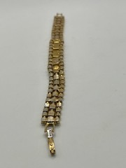 Vintage Estate Gold Tone Clear Rhinestone Fold Over Clasp Bracelet 7”