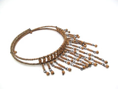Vintage Beige Bead Double Layer Multi Chain Tension Dangle Choker Necklace