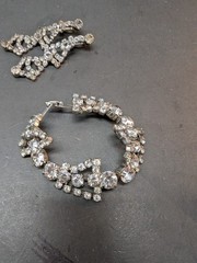 Jewelry Set Dangle Earrings Silver Tone and Bracelet Clear Glass Stones Unmarked