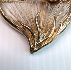 Vintage Signed Brooks Gold Tone Heart Rose Harp Strings Brooch Pin Alloy Metal