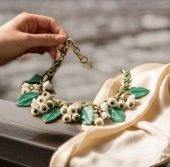 Antique VTG 1930s ART DECO Celluloid FLORAL LEAF MOTIF Necklace