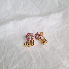 Vintage Mid-Century Pink and White Rhinestone Pendant / Brooch and Earrings Set