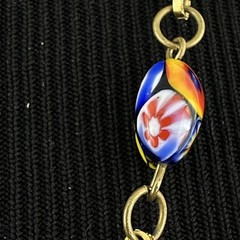 MILLEFIORI bead necklace – vintage Murano glass 28.5″ gold-tone bar link chain