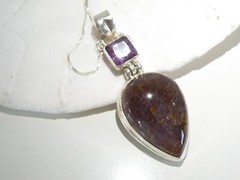 Vintage Sterling Silver 925 Large Natural Purple Rutilated Quartz Necklace